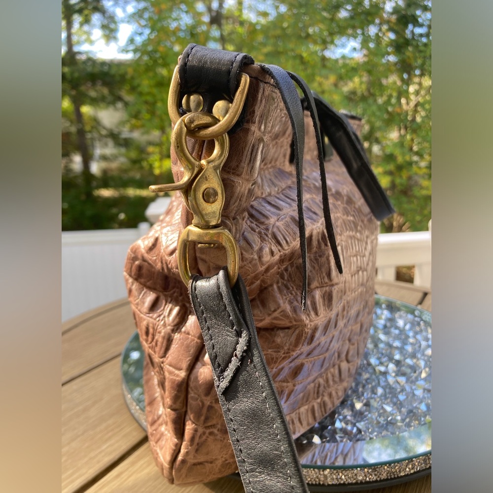 Clare V. Brown Crocodile Embossed Tote Hobo Shoulder Bag Womans Removable Strap - Picture 6 of 16